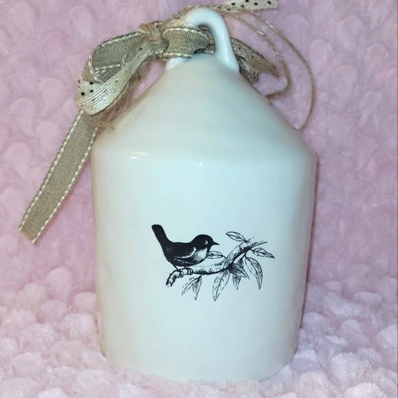 2-sided Rae Dunn "Chirp" birdhouse with ribbon & bird/branch print on back. - Picture 2 of 16